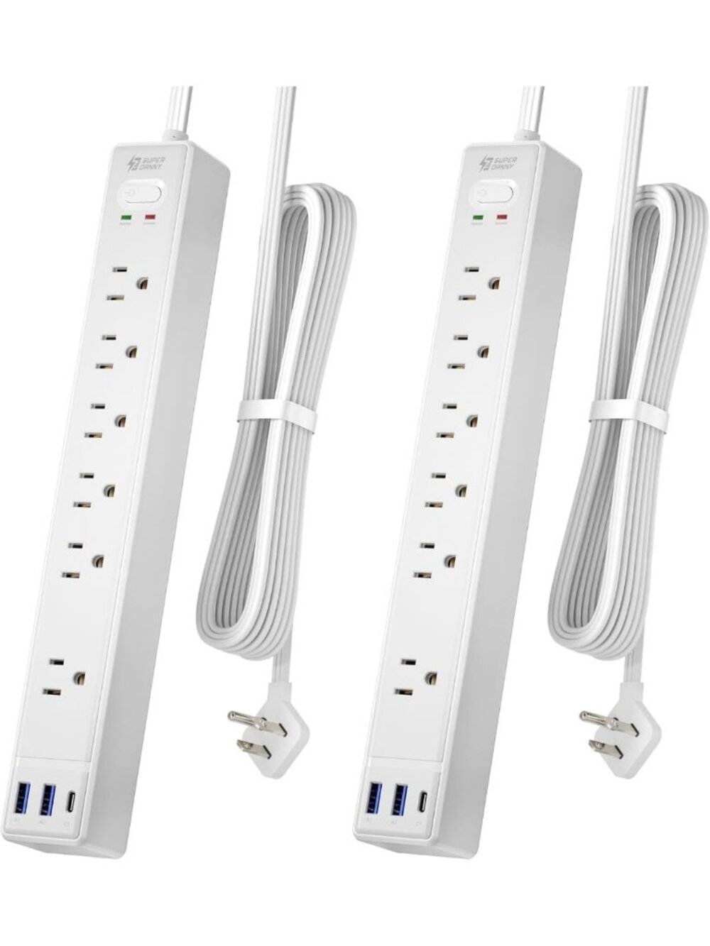 2 Pack 6FT Flat Plug Extension Cord with Surge Protector Power Strip - Home